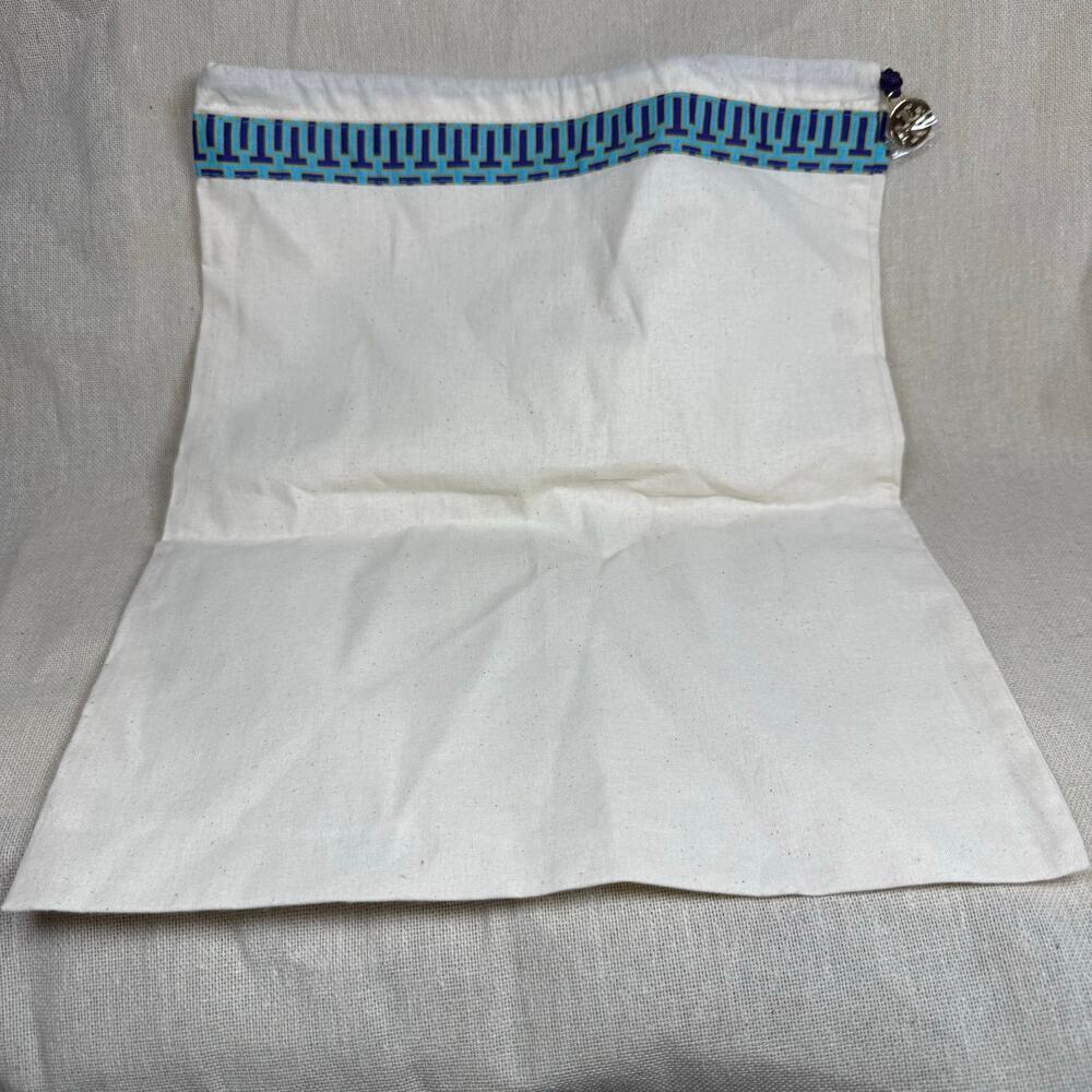 Tory Burch Dust Bag White Cotton Drawstring Pouch Blue Trim Logo Charm - Picture 4 of 5